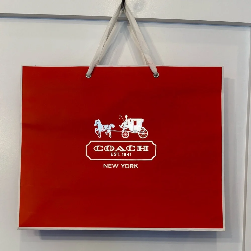 EUC COACH NEW YORK paper shopping gift bag red white size XL 16” X 13” X 6”